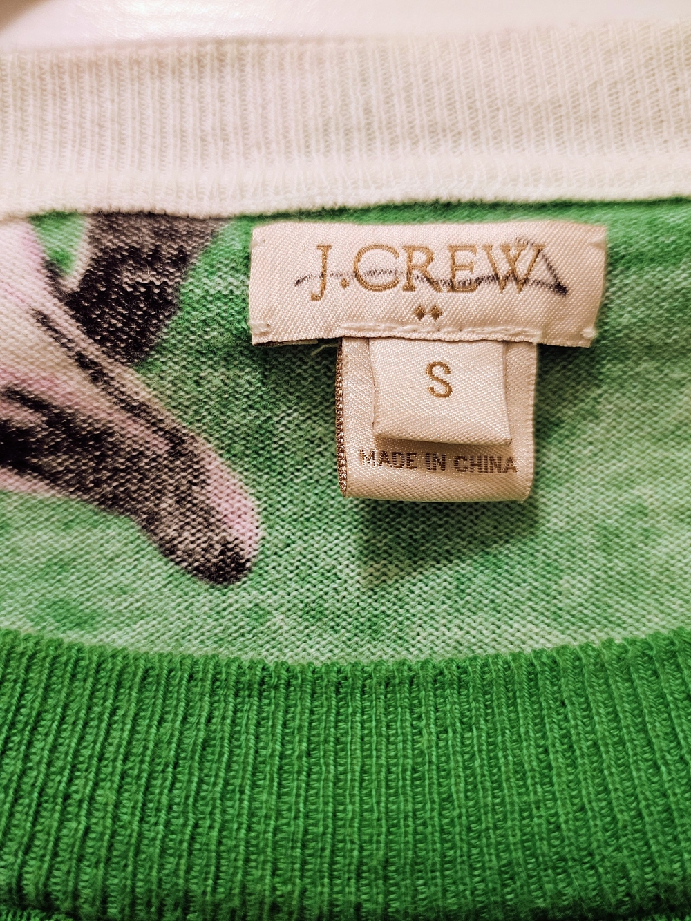 J.Crew Charley Sweater Small Green Floral 100% Cotton 3/4 Sleeve - Picture 6 of 6
